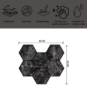 Plaktegels HexaLux noir met afmetingen en specificaties